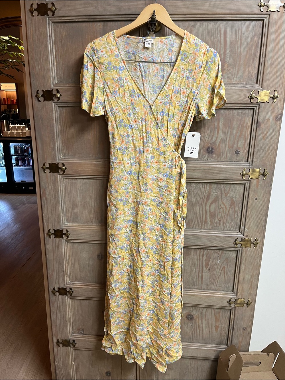 Billabong Yellow Floral Wrap Dress with Blue & Pink Accents